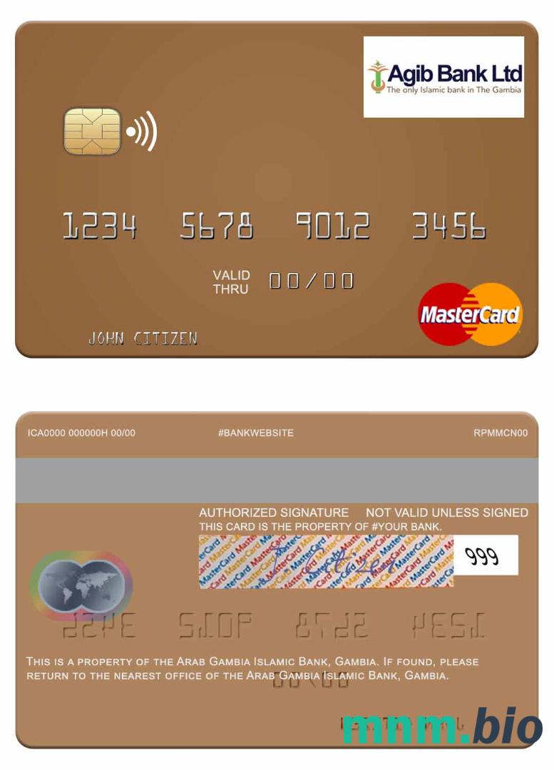 Gambia Arab Gambia Islamic Bank przykład karty mastercard w formacie PSD